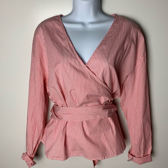 A New Day pink a.n.d. white stripe wrap shirt XL nwt wrap top - Picture 1 of 3